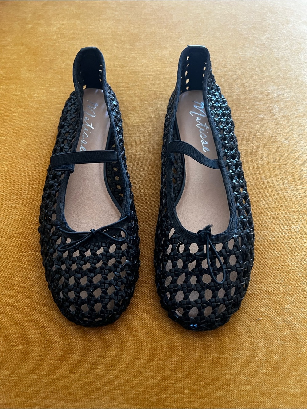 Matisse Eloise Black Woven Ballet Flats with Elastic Strap